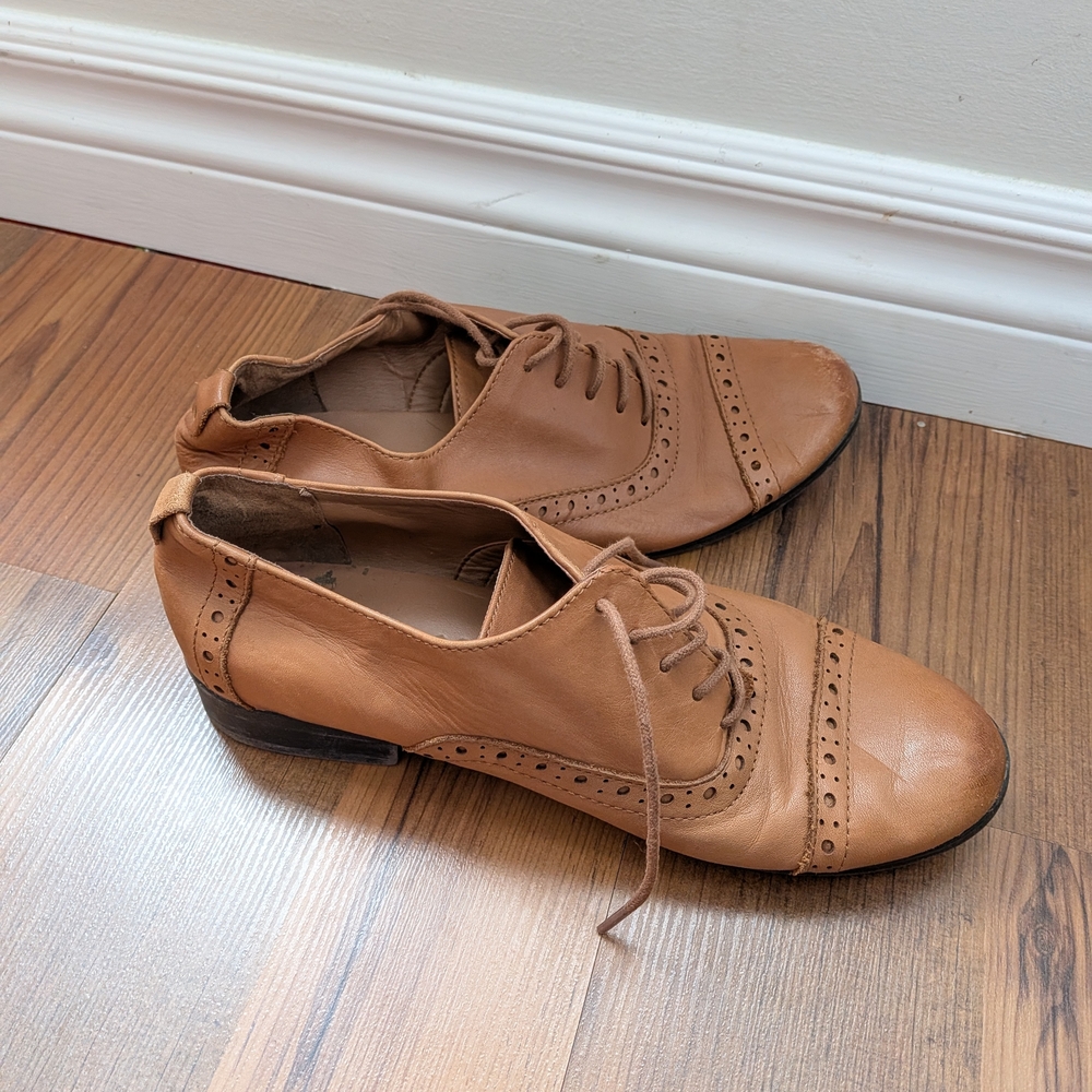 Aldo Genuine Leather Brown Lace-Up Brogue Flats for Women